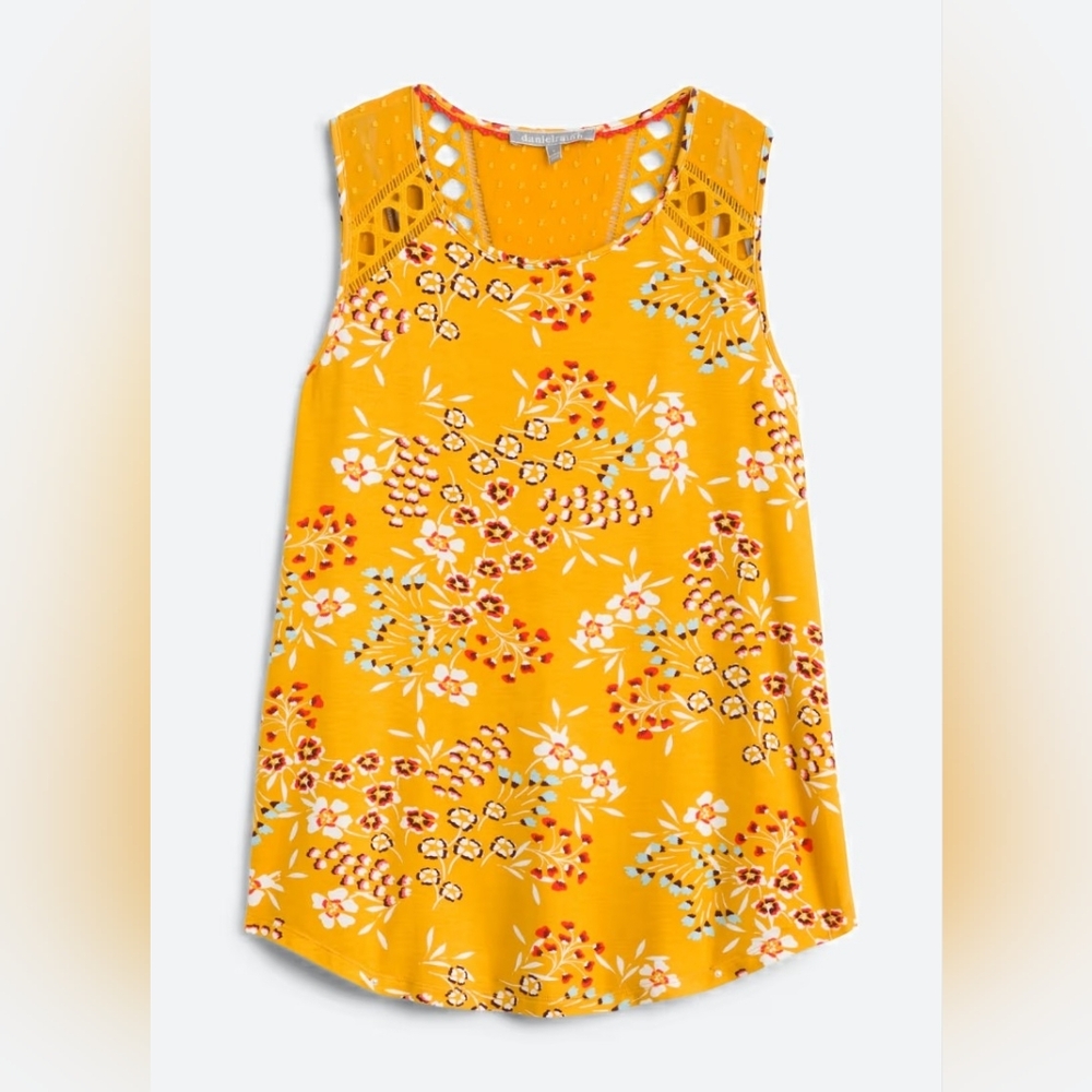Daniel Rainn Waicy Floral Crochet Lace Sleeveless Top XL Yellow